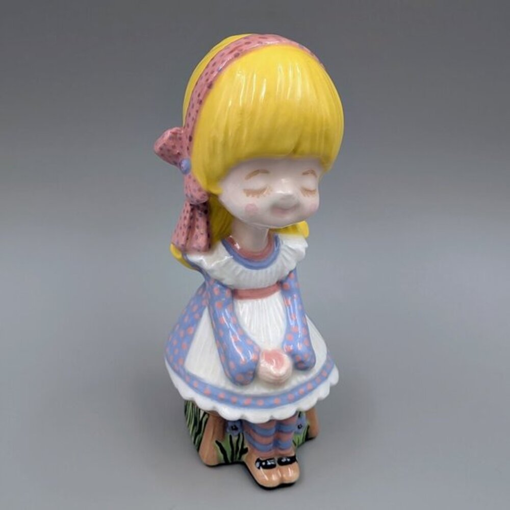 Vintage Hand Painted Retro Kitsch Hobby Ceramic - Chibi Style Girl on Stool